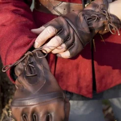 Epic Armoury Fingerlose Handschuhe Mit Schnürsenkeln, Braun -Mittelalter Mode Geschaft fingerlose handschuhe mit schnuersenkeln braun 2