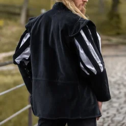 Leonardo Carbone Jacke Mit Offenen Ärmeln, Schwarz -Mittelalter Mode Geschaft jacke mit offenen aermeln schwarz 4