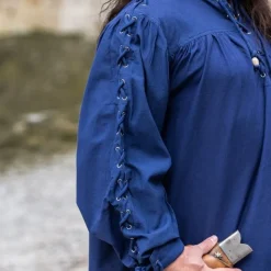 Leonardo Carbone Piratenhemd Mit Schnürung, Blau -Mittelalter Mode Geschaft piratenhemd mit schnuerung blau 2