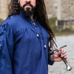 Leonardo Carbone Piratenhemd Mit Schnürung, Blau -Mittelalter Mode Geschaft piratenhemd mit schnuerung blau 3
