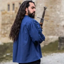 Leonardo Carbone Piratenhemd Mit Schnürung, Blau -Mittelalter Mode Geschaft piratenhemd mit schnuerung blau 5