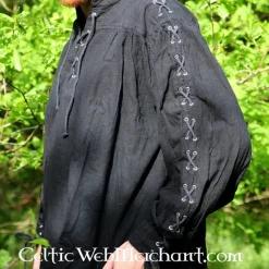 Leonardo Carbone Piratenhemd Mit Schnürung, Schwarz -Mittelalter Mode Geschaft piratenhemd mit schnuerung schwarz 2