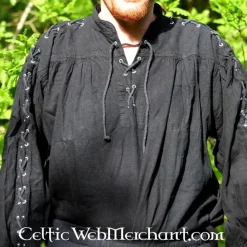 Leonardo Carbone Piratenhemd Mit Schnürung, Schwarz -Mittelalter Mode Geschaft piratenhemd mit schnuerung schwarz 3