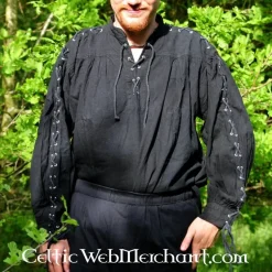 Leonardo Carbone Piratenhemd Mit Schnürung, Schwarz -Mittelalter Mode Geschaft piratenhemd mit schnuerung schwarz 4