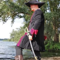 Leonardo Carbone Piratenmantel Samt, Schwarz-rot -Mittelalter Mode Geschaft piratenmantel samt schwarz rot 3