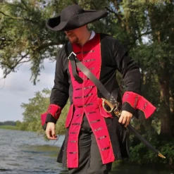 Leonardo Carbone Piratenmantel Samt, Schwarz-rot -Mittelalter Mode Geschaft piratenmantel samt schwarz rot 4