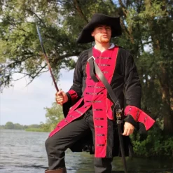 Leonardo Carbone Piratenmantel Samt, Schwarz-rot -Mittelalter Mode Geschaft piratenmantel samt schwarz rot 5