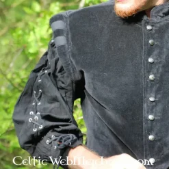 Leonardo Carbone Samtwams Mit Metallknöpfen, Schwarz -Mittelalter Mode Geschaft samtwams mit metallknoepfen schwarz 2