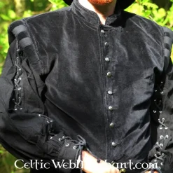 Leonardo Carbone Samtwams Mit Metallknöpfen, Schwarz -Mittelalter Mode Geschaft samtwams mit metallknoepfen schwarz 3