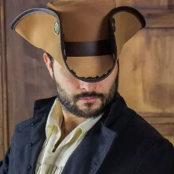 Rawblade Tricorn Drei Doublonen, Hellbraun -Mittelalter Mode Geschaft tricorn drei doublonen hellbraun 2
